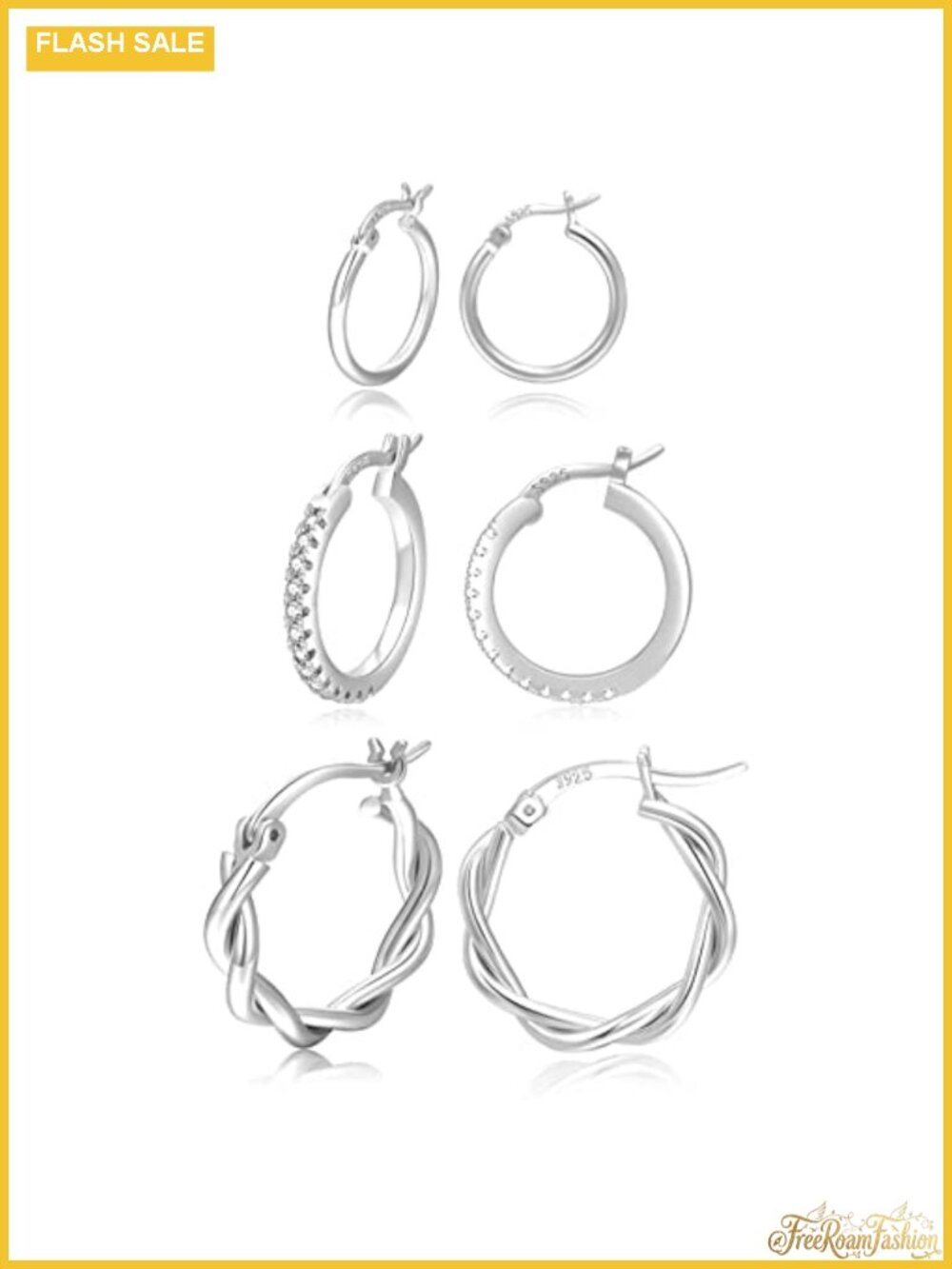925 Sterling Silver Small Hoop Earrings Set Women Hypoallergenic 3 Pairs